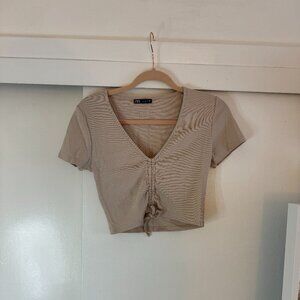 Zara Blush Pink Beige Ruched Tie Crop Top *Excellent Top*